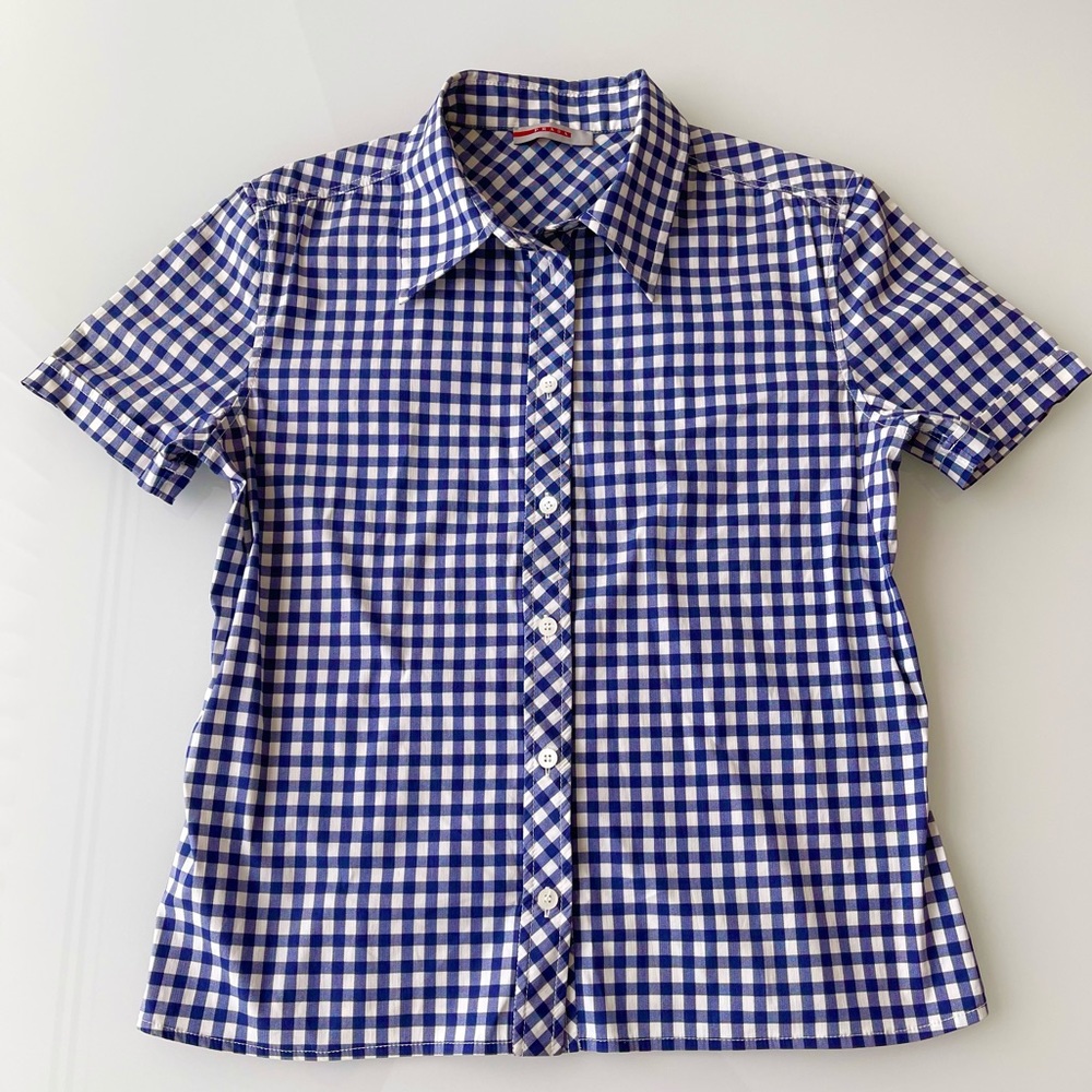 PRADA Navy White Checkered Shirt EUC